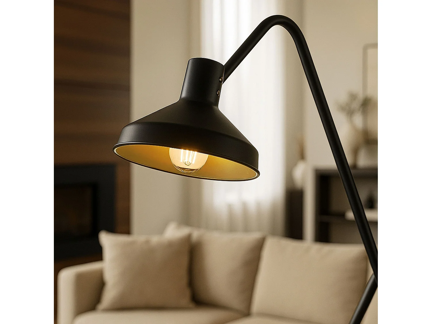 Now's Home - Lampadaire Trepied En Metal Noir Et Dore 41x41xh158cm Snake