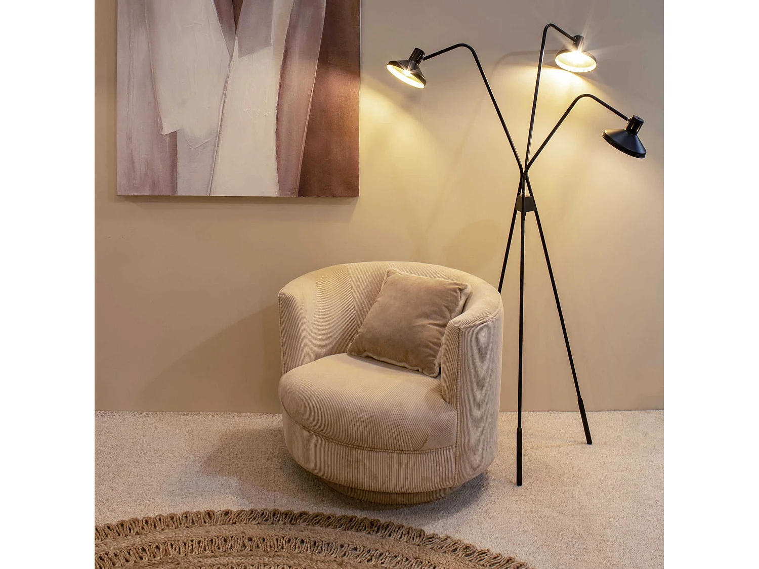 Now's Home - Lampadaire Trepied En Metal Noir Et Dore 41x41xh158cm Snake
