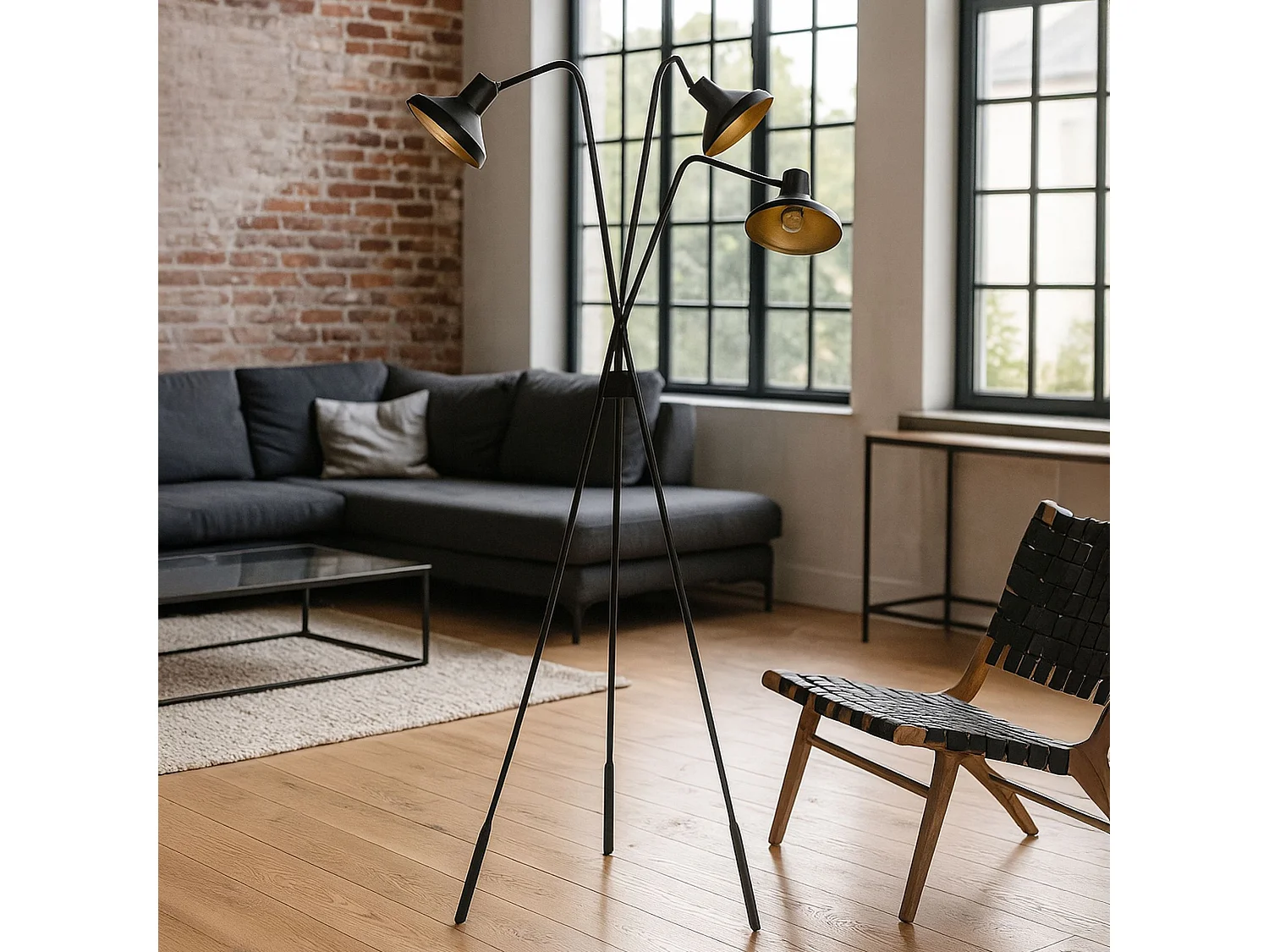 Now's Home - Lampadaire Trepied En Métal Noir Et Doré 41x41xh158cm Snake