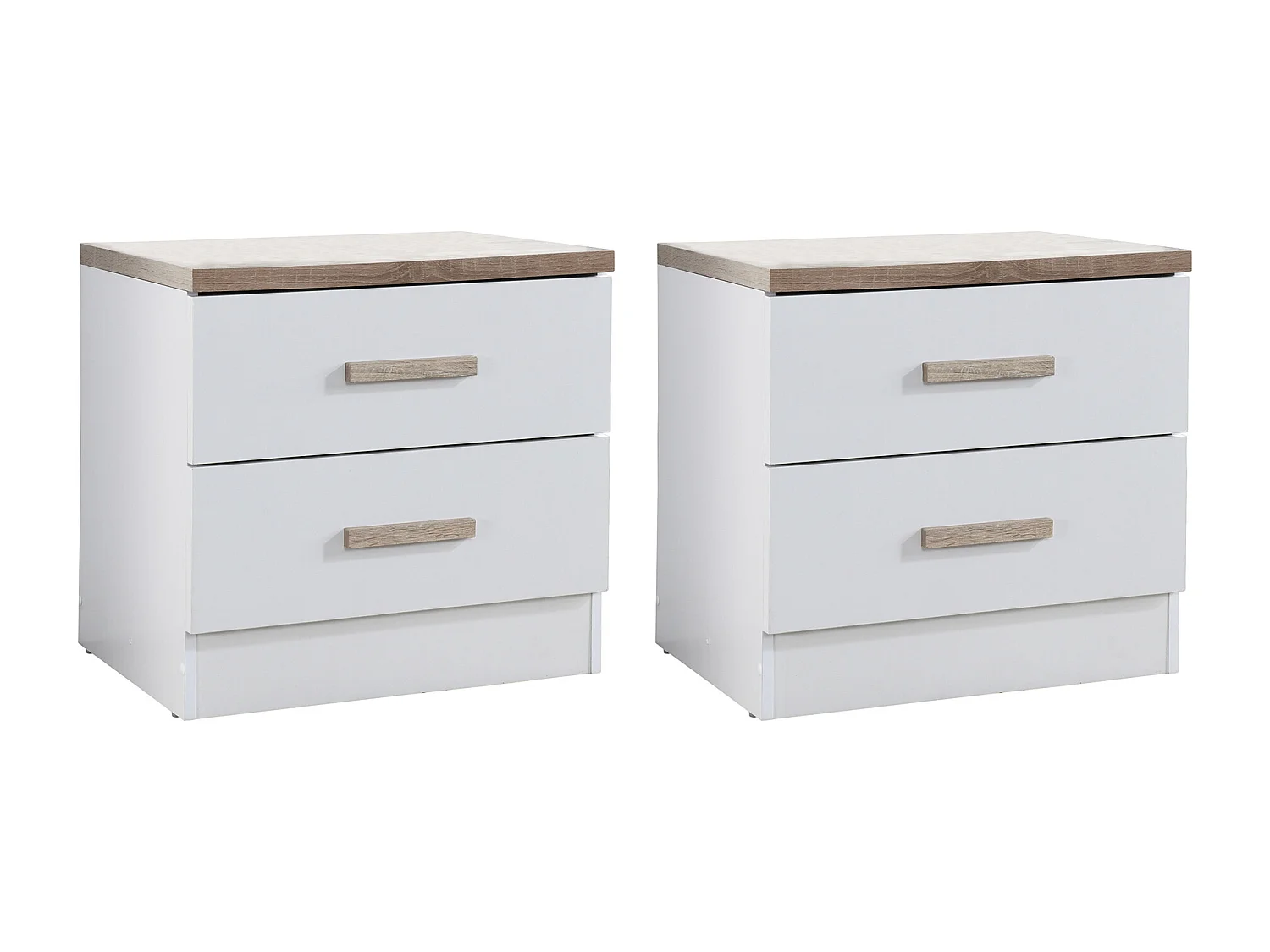 Lot de 2 tables de chevet avec 2 tiroirs - Blanc et naturel - SKAIDO