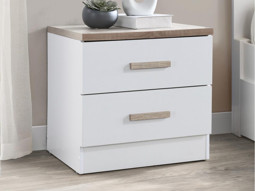 Lot de 2 tables de chevet avec 2 tiroirs - Blanc et naturel - SKAIDO