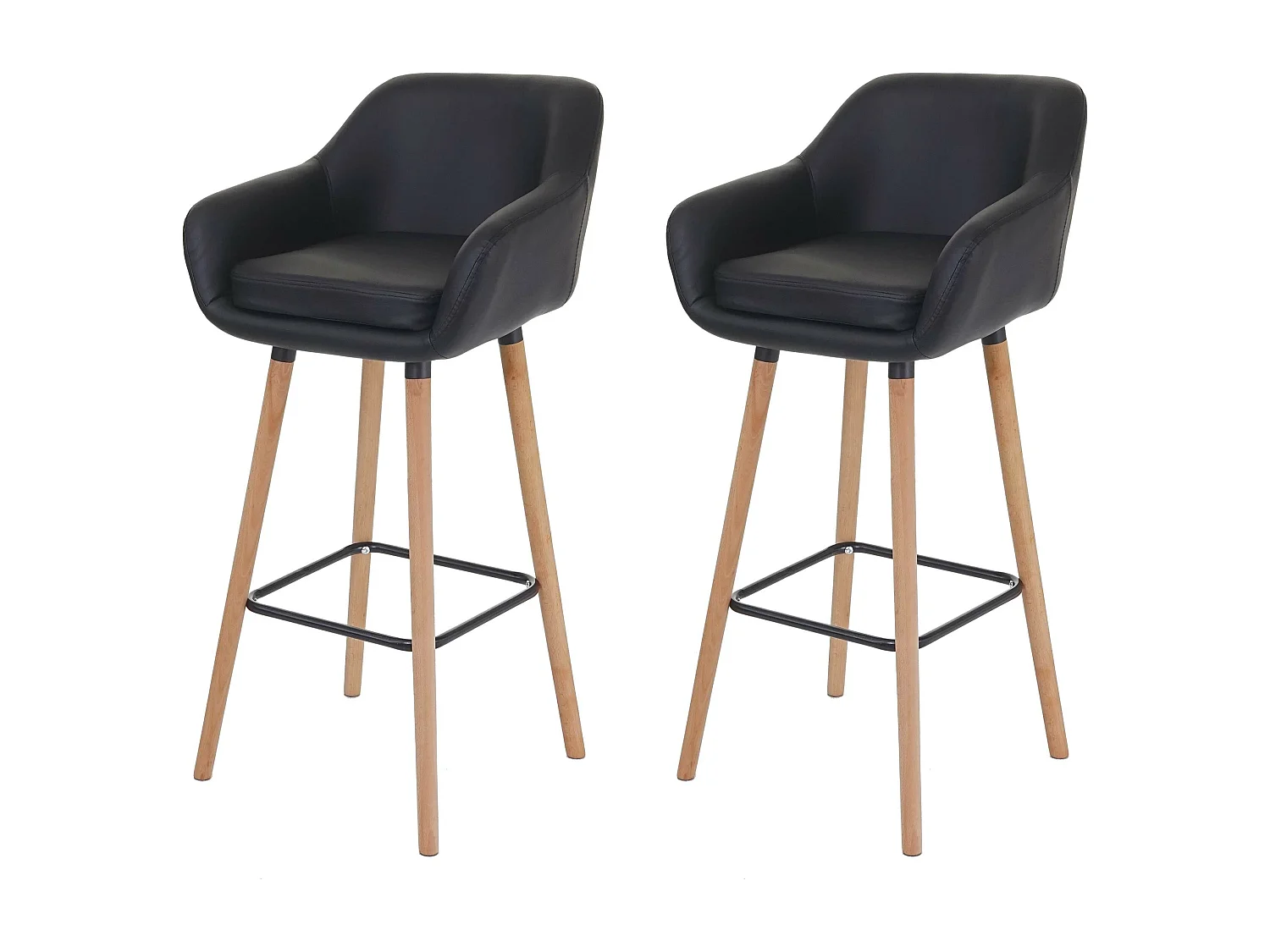 Banco de bar Vaasa T381 (conjunto de 2),  imitação de pele, preto