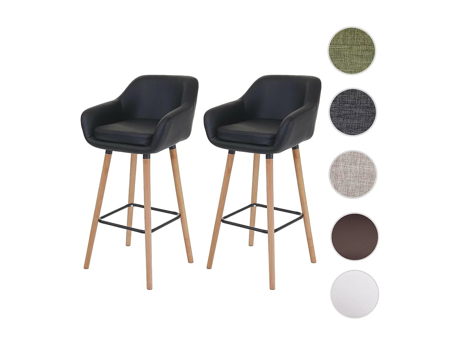 Banco de bar Vaasa T381 (conjunto de 2),  imitação de pele, preto