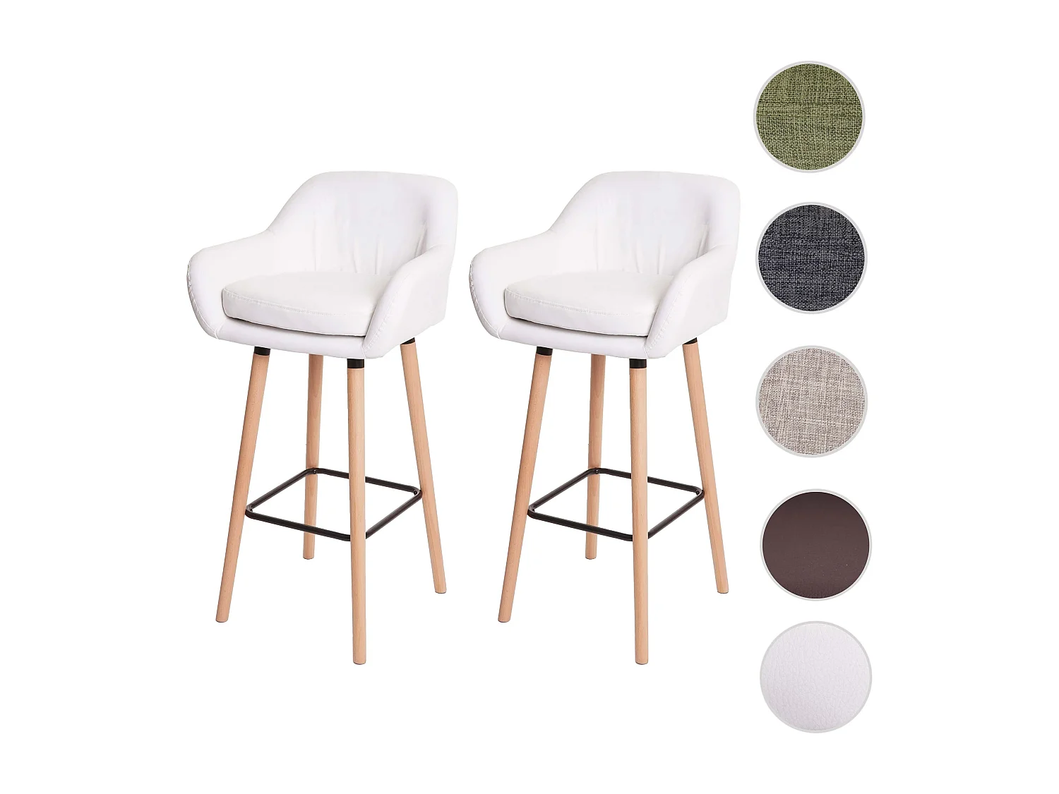 Tabouret de bar Vaasa T381 (lot de 2),  simili cuir, blanc