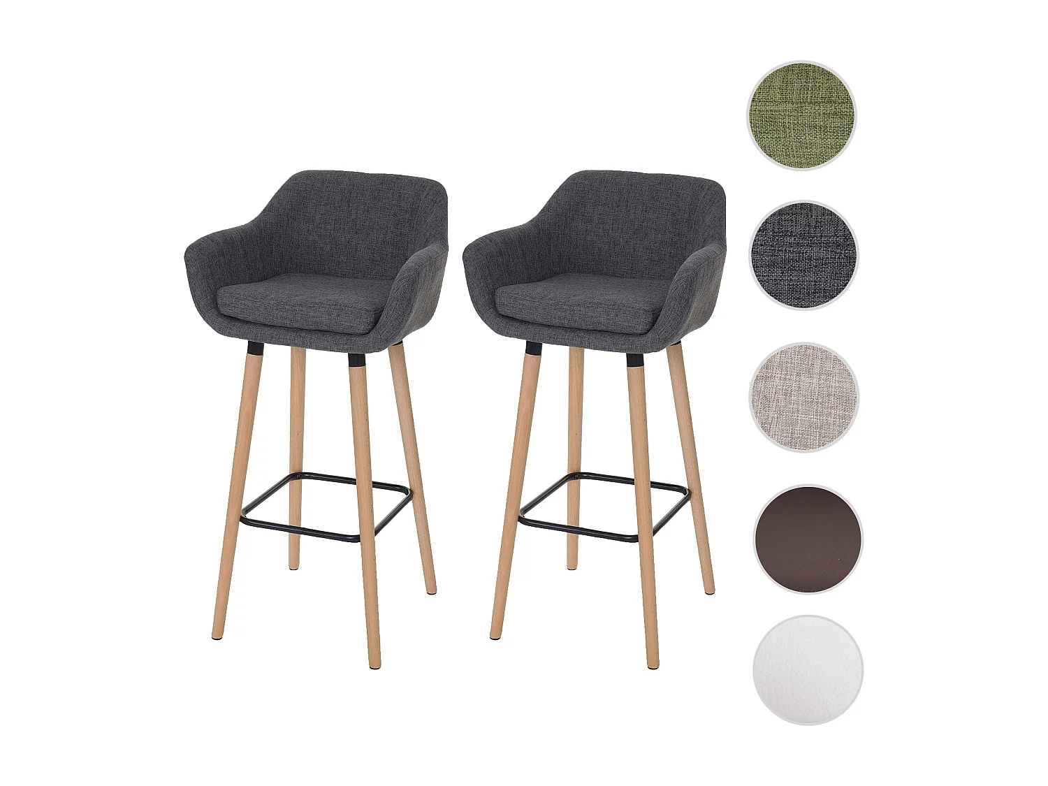 Banco de bar Vaasa T381 (conjunto de 2),  têxtil, cinzento