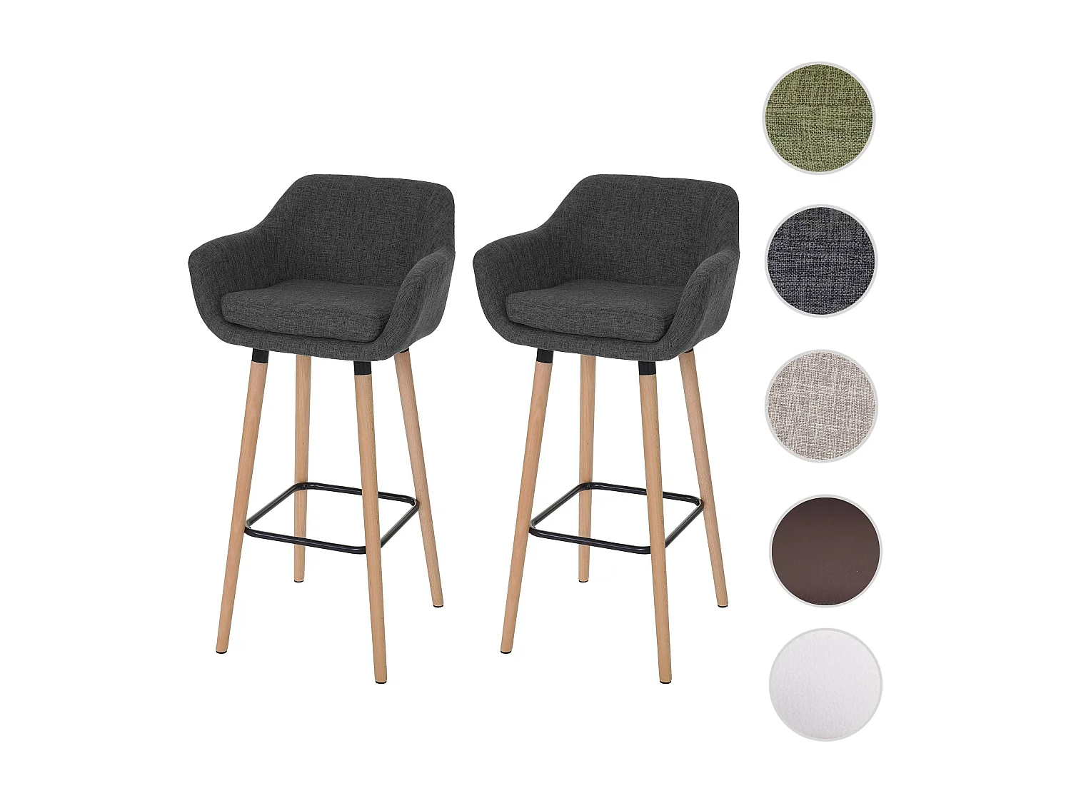 Barhocker Vaasa T381 (2er-Set), Textil, dunkelgrau