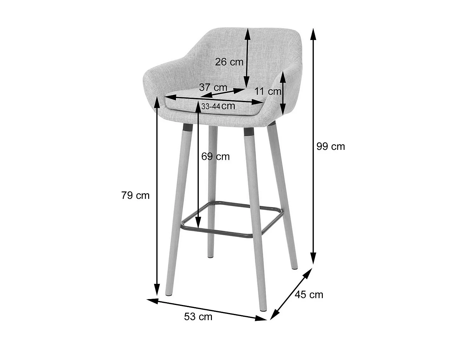 Tabouret de bar Vaasa T381 (lot de 2),  tissu, gris foncé