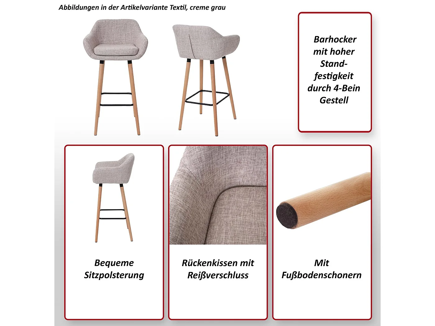 Taburete de bar Vaasa T381 (set de 2),  textil, verde claro