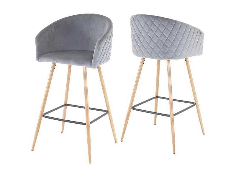 Tabouret de bar MCW-D72 (lot de 2),  velours, gris