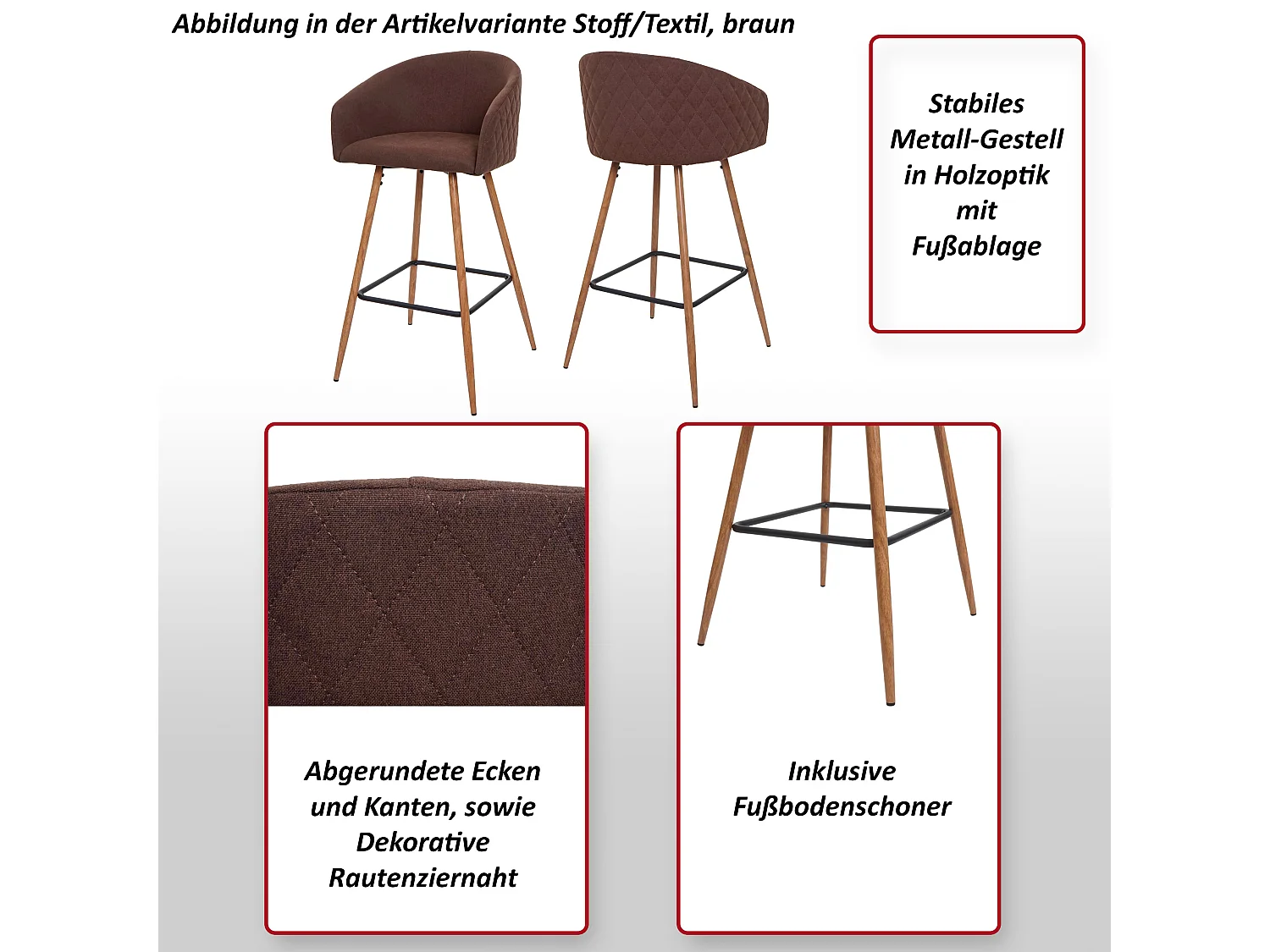 Stołek barowy MCW-D72 (zestaw 2 szt.),  aksamit, szary