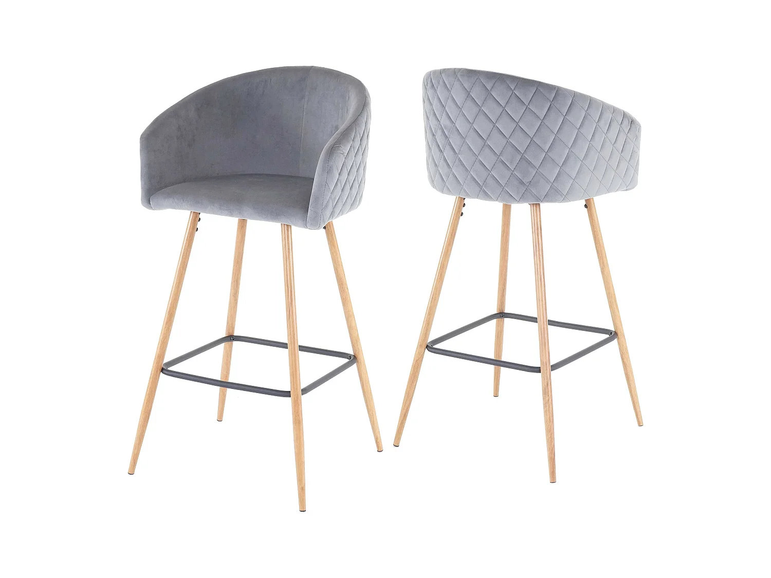 Taburete de bar MCW-D72 (juego de 2),  terciopelo, gris