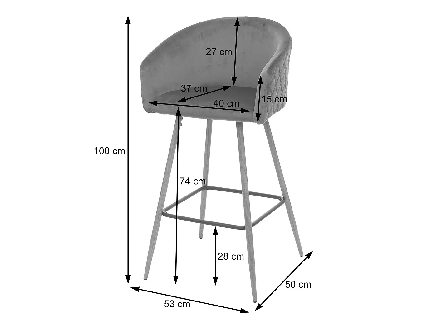 Tabouret de bar MCW-D72 (lot de 2),  velours, gris