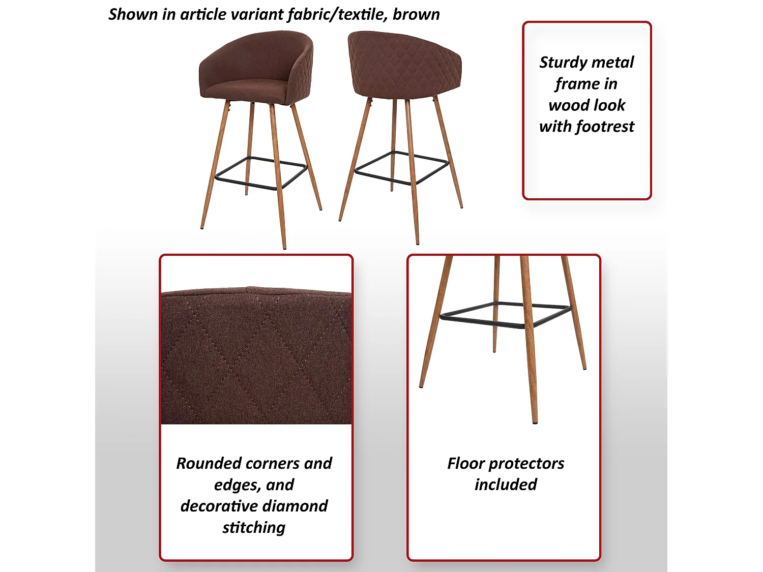 Tabouret de bar MCW-D72 (lot de 2),  velours, gris