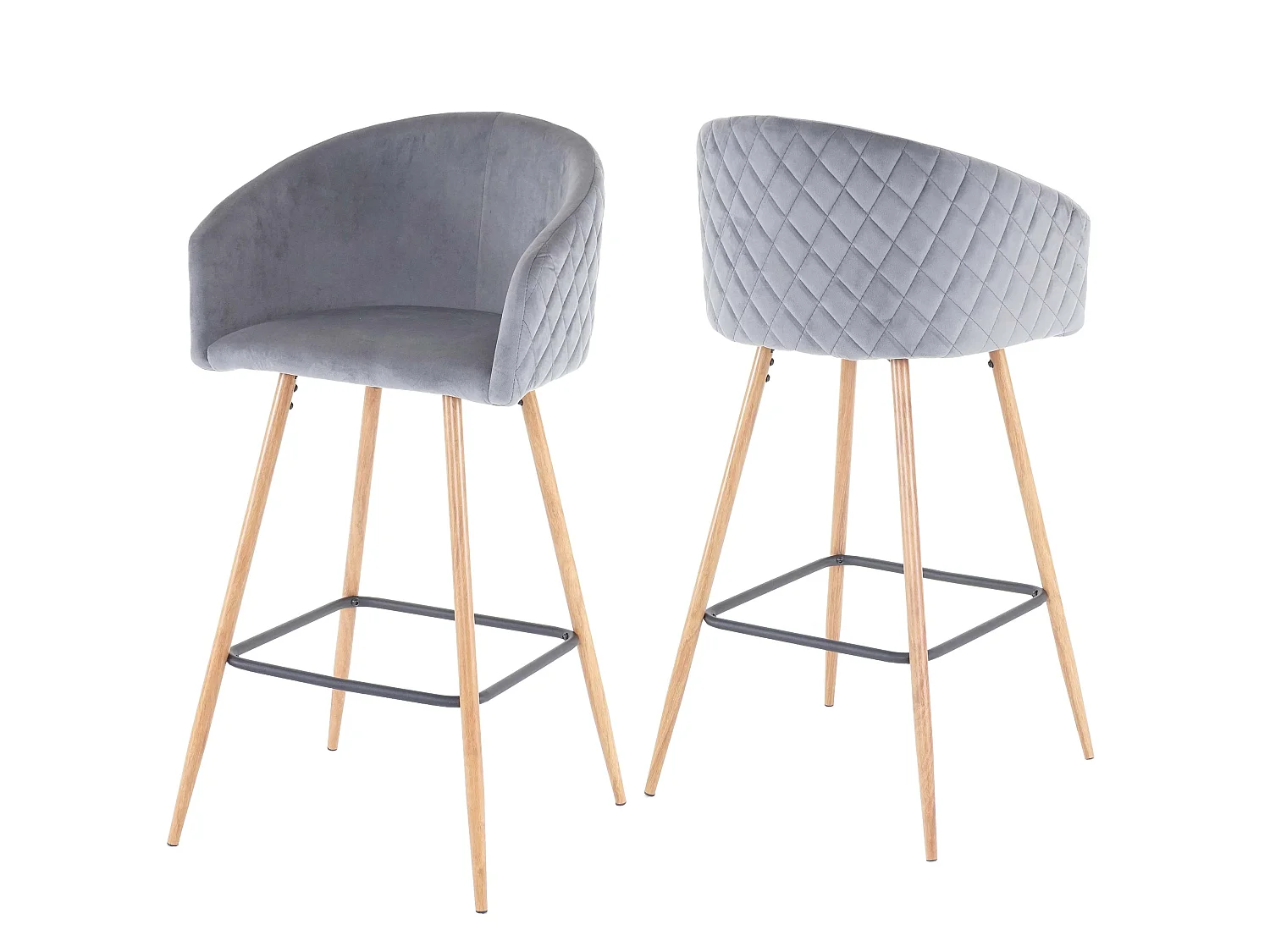 Coppia sgabelli eleganti con poggiapiedi MCW-D72 metallo ~ velluto grigio
