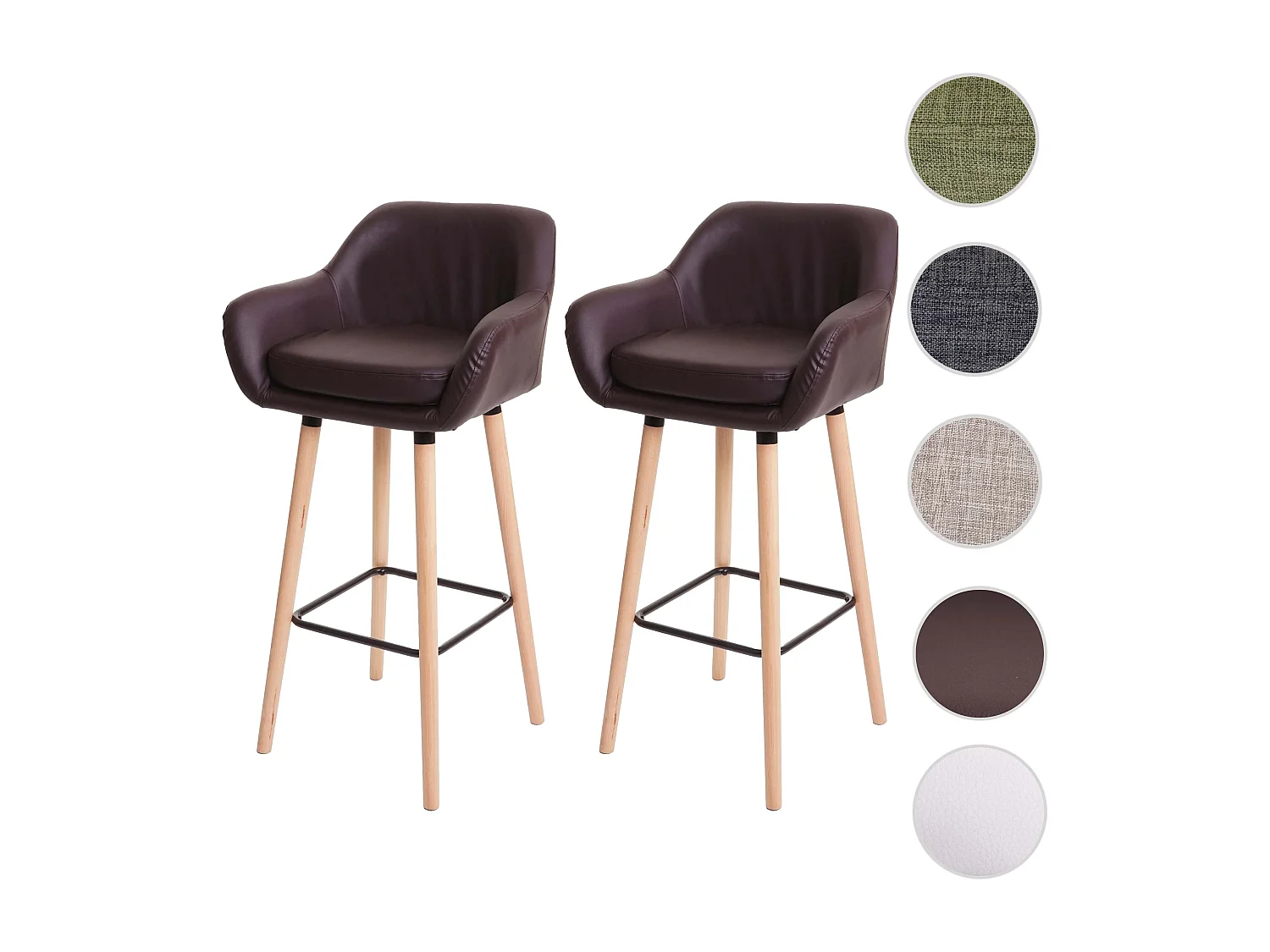 Tabouret de bar Vaasa T381 (lot de 2),  simili cuir, marron