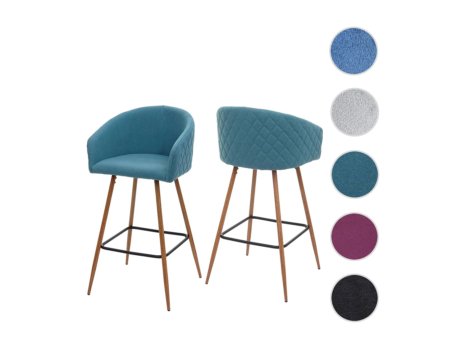 Stołek barowy MCW-D72 (zestaw 2 szt.),  tkanina/tekstylia, turkusowy