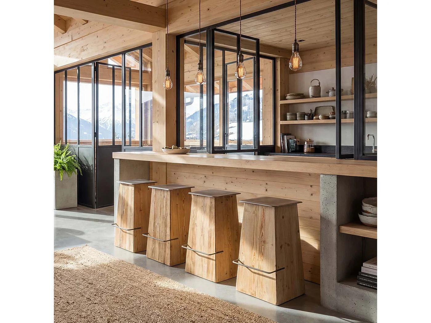 Barhocker MCW-L76, Barstuhl Tresenhocker, Industrial Massiv-Holz MVG-zertifiziert, natur mit Metall-Optik