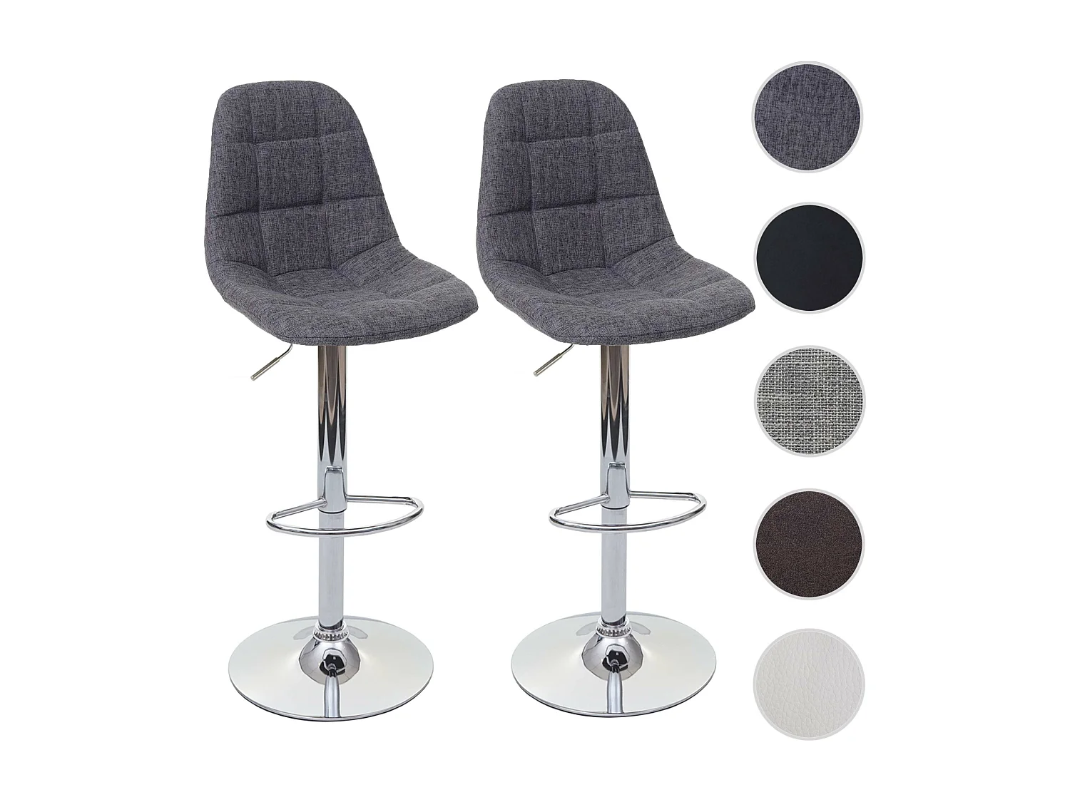 Tabouret de bar MCW-A67 (lot de 2),  gris, tissu