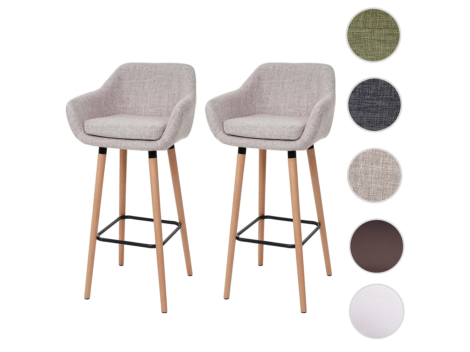 Set 2x sgabelli nordico moderno scandinavo Malmoe T381 legno massiccio tessuto beige grigio