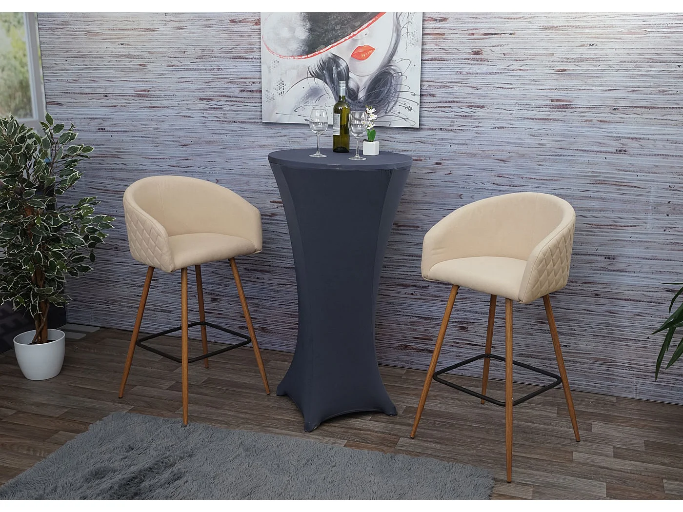 Stołek barowy MCW-D72 (zestaw 2 szt.),  tkanina/tekstylia, kremowo-beżowy