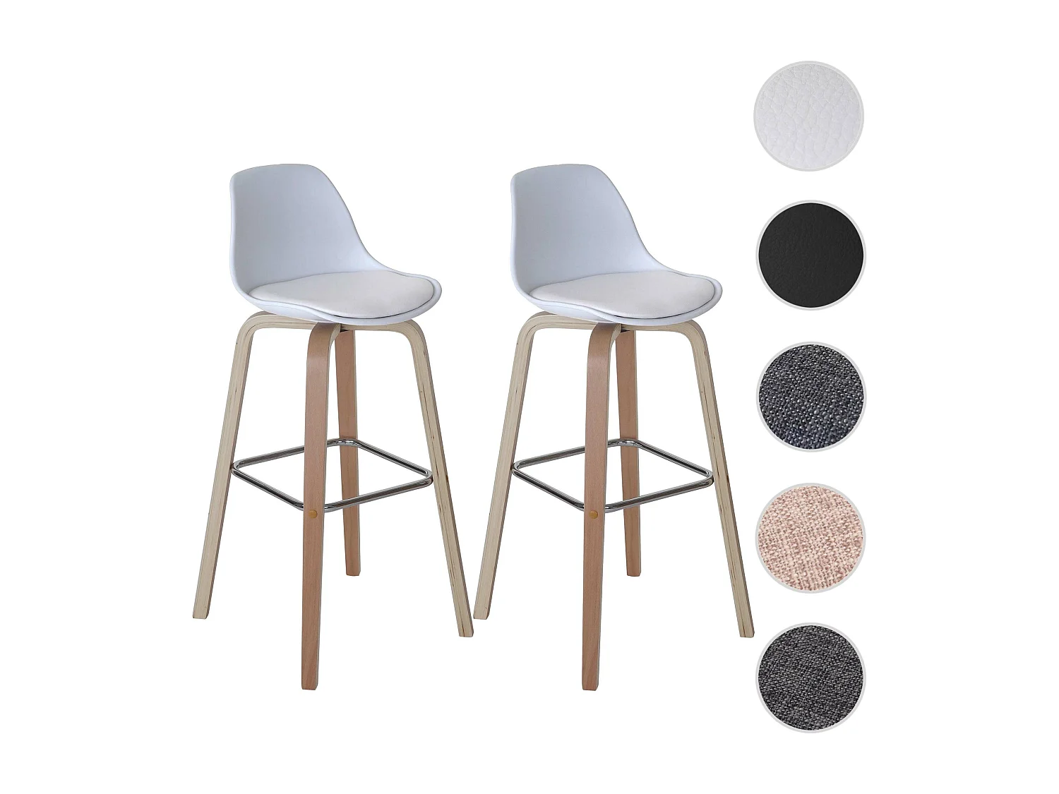 Tabouret de bar MCW-A89 (lot de 2),  tissu, blanc