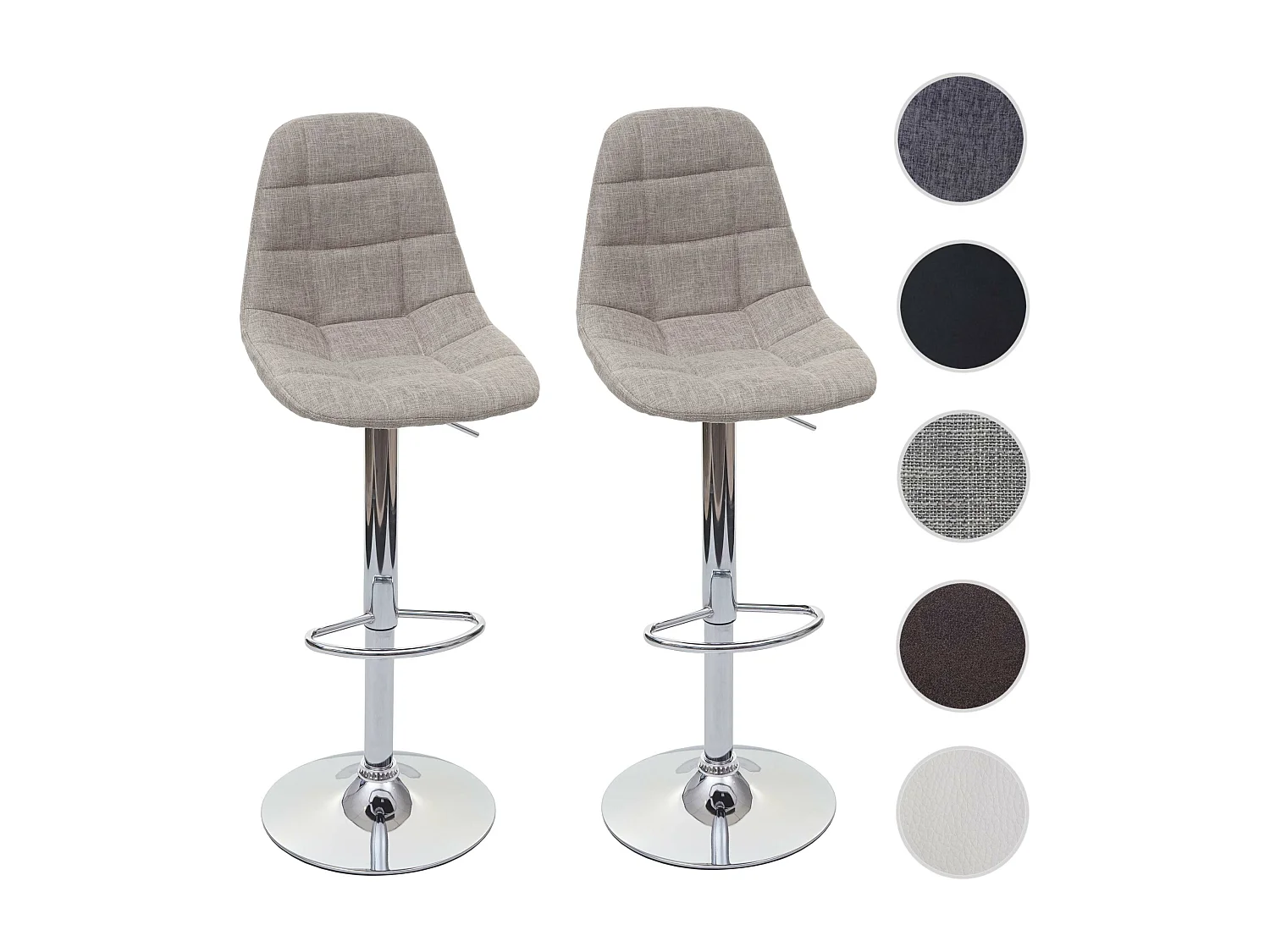Tabouret de bar MCW-A67 (lot de 2),  gris crème, textile