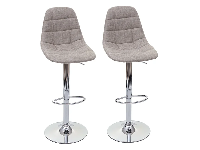 Coppia sgabelli regolabili con poggiapiedi MCW-A67 acciaio cromato tessuto avorio grigio