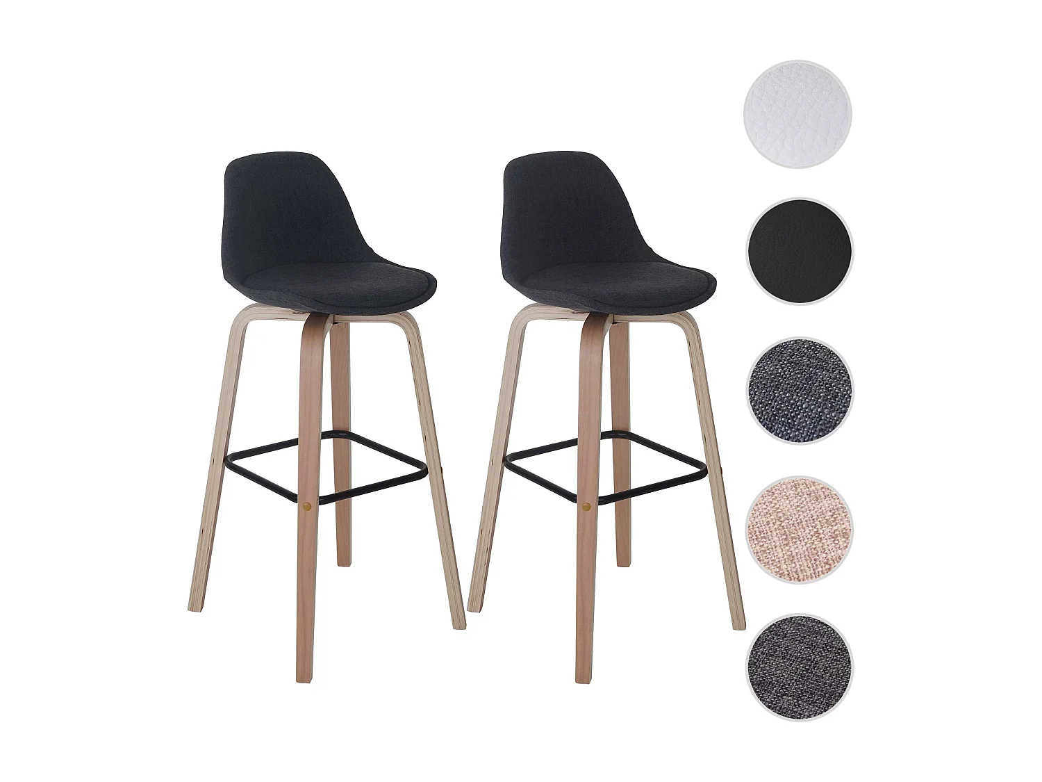 Barhocker MCW-A89 (2er-Set), Textil, dunkelgrau