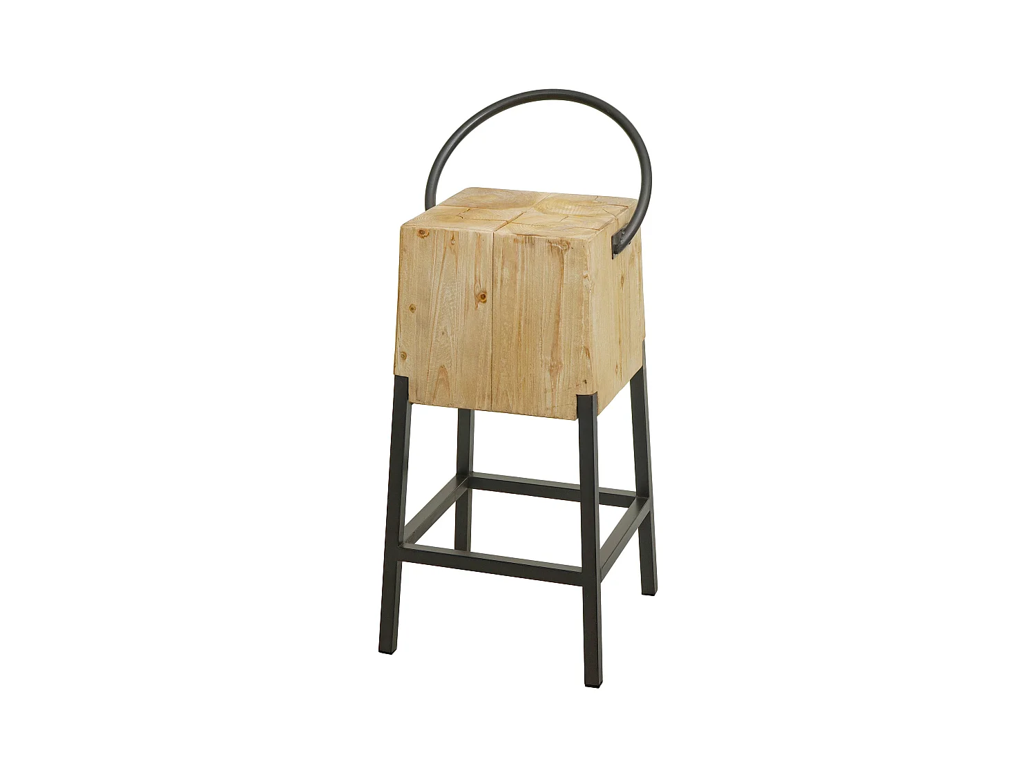Sgabello con schienale industriale MCW-L76 93x40x41cm legno abete naturale ferro nero
