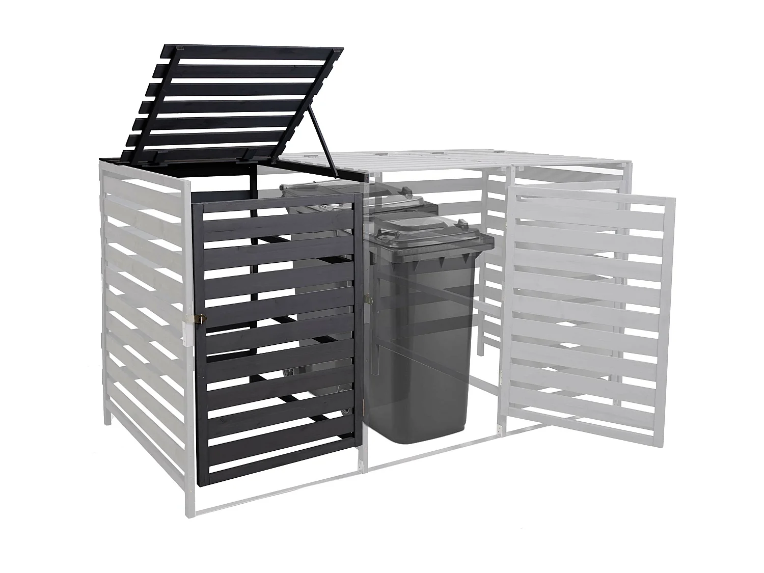 Modulo aggiuntivo per copribidoni box spazzatura rifiuti MCW-H62 97x67x114cm legno abete antracite