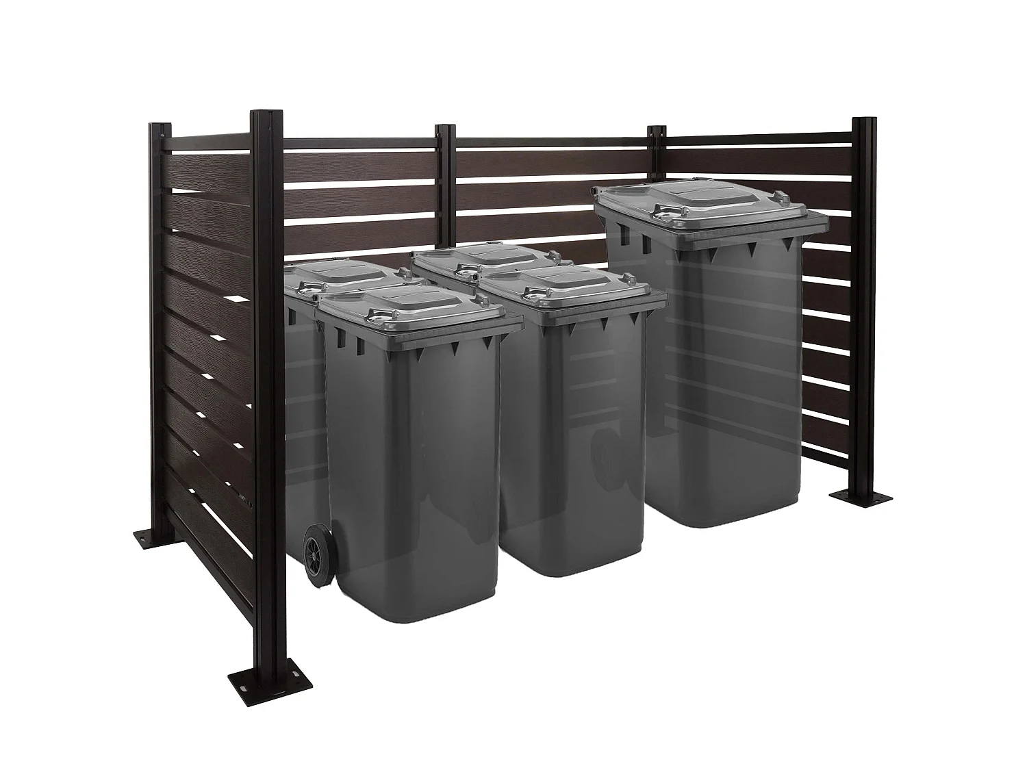 Recinzione fendivista bidoni box spazzatura rifiuti MCW-K57 alluminio aspetto legno 130x206x110cm ~ antracite