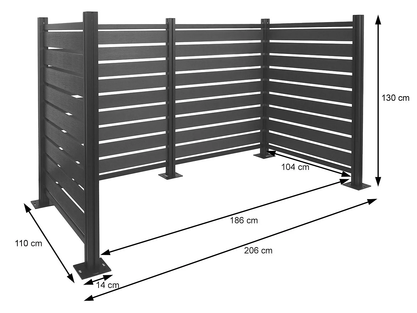 Recinzione fendivista bidoni box spazzatura rifiuti MCW-K57 alluminio aspetto legno 130x206x110cm ~ antracite