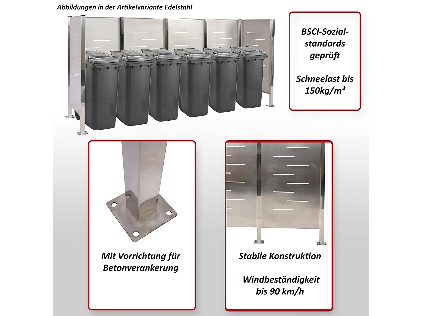 Clôture pour poubelles MCW-J55,  inox
