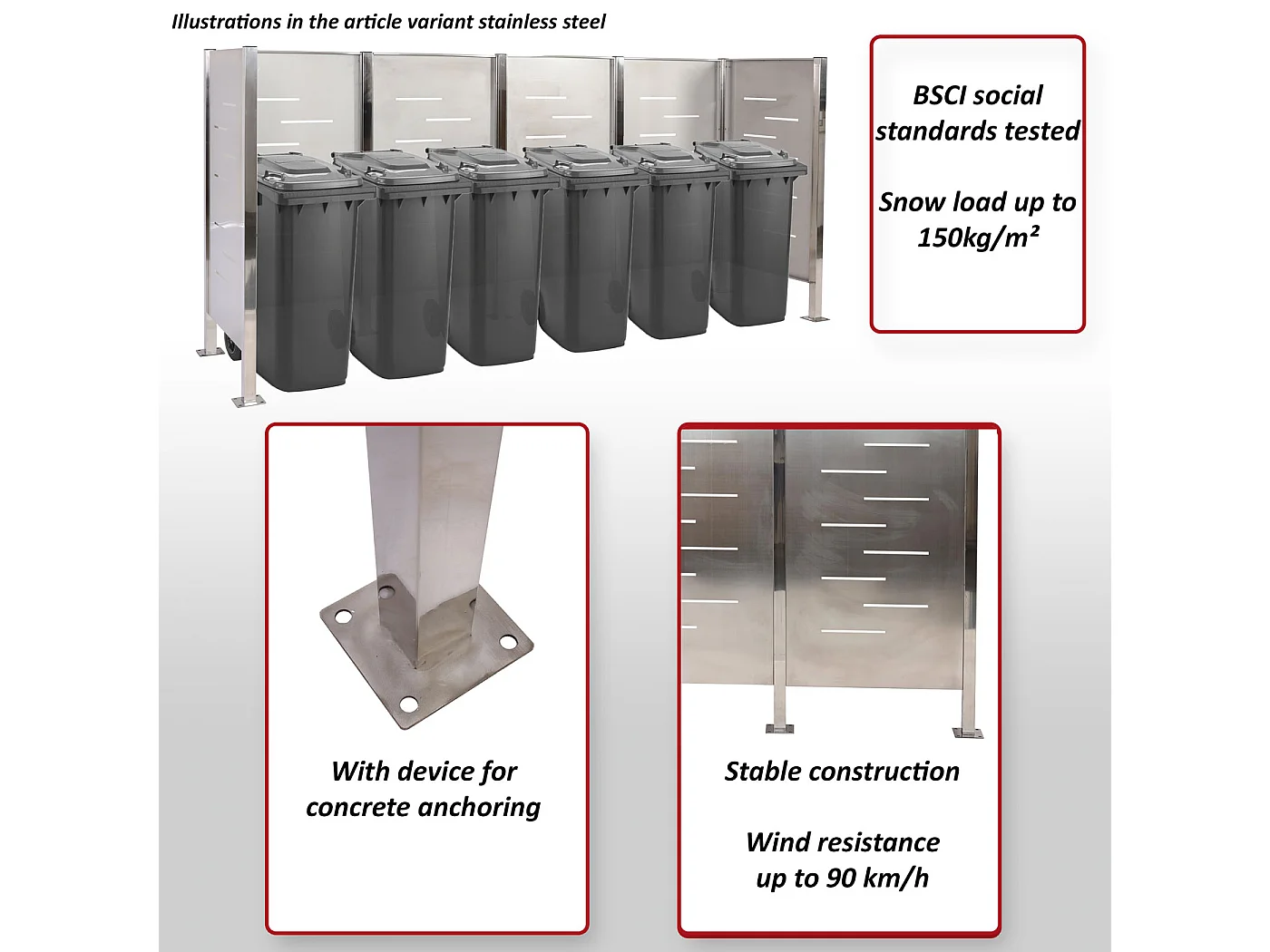 Valla para papelera MCW-J55,  acero inoxidable