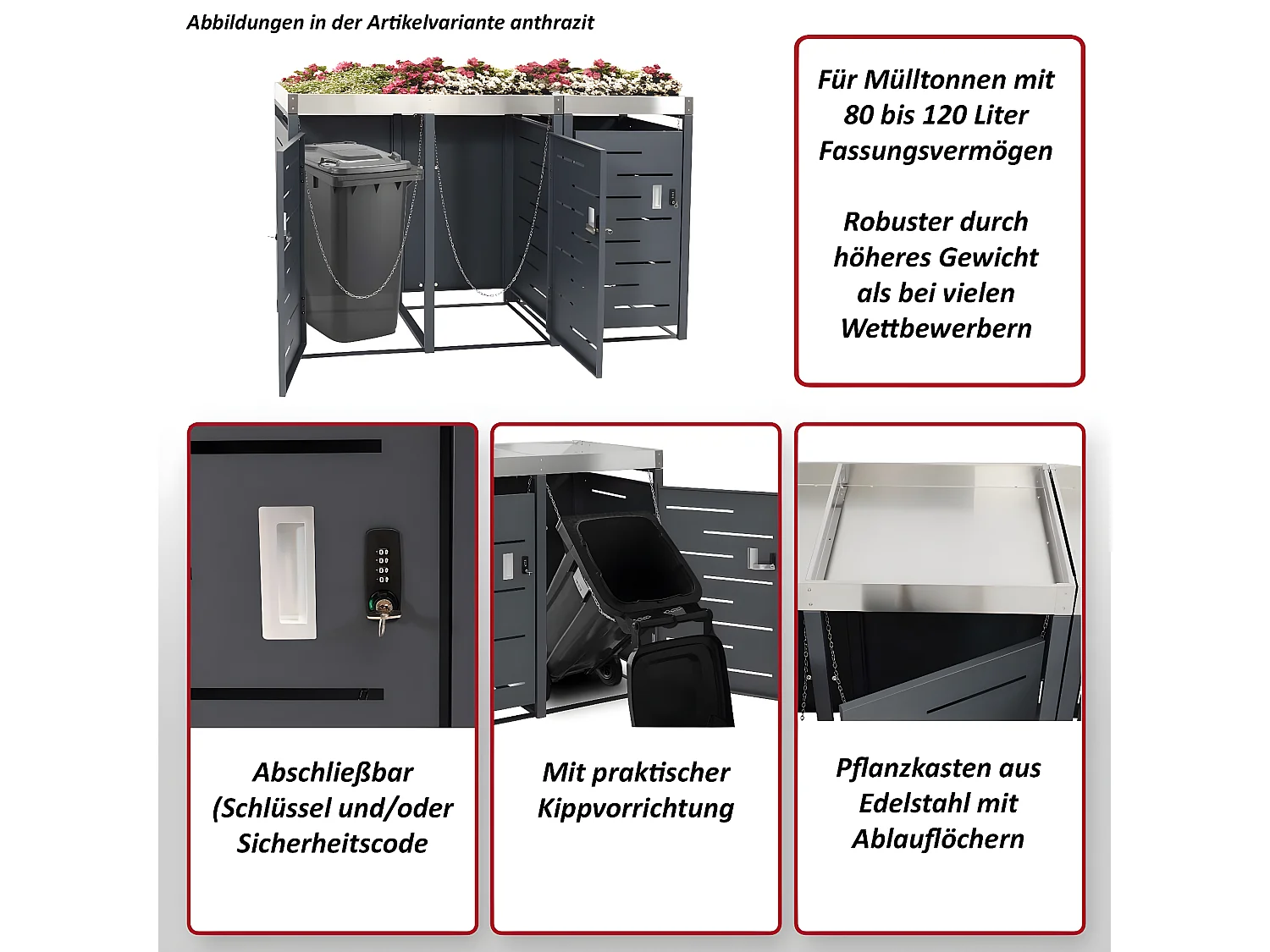 Cache-poubelle pour 3 poubelles MCW-H40b