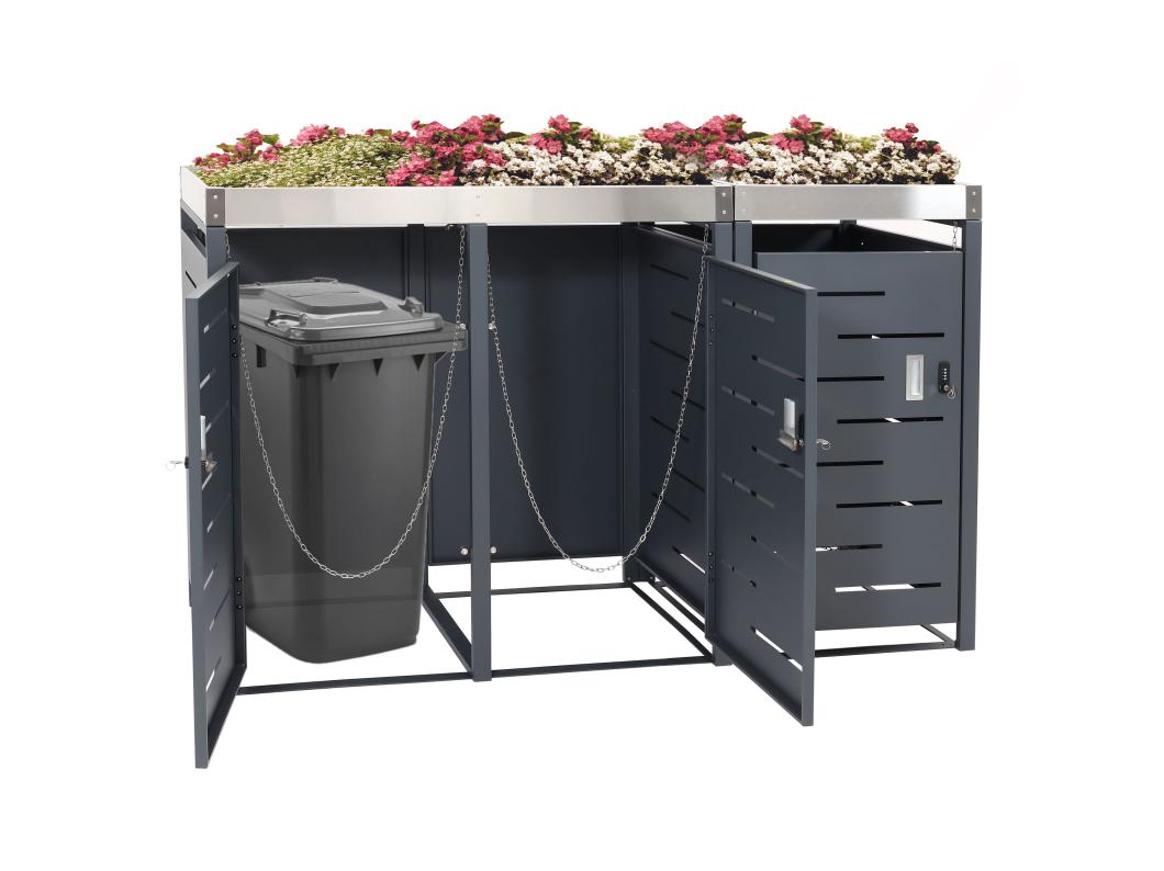 3x copribidoni box spazzatura rifiuti MCW-H40b 62x175x110cm acciaio zincato