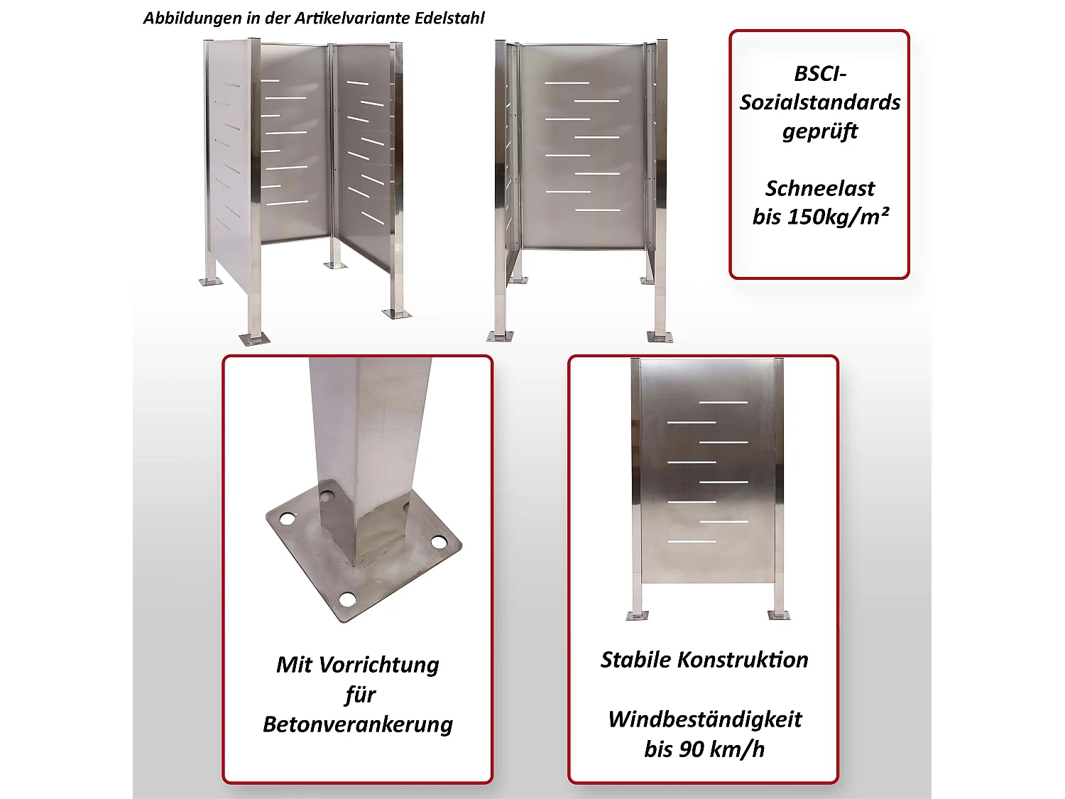 Recinzione fendivista bidoni box spazzatura rifiuti MCW-J55 150x85x85cm acciaio inox