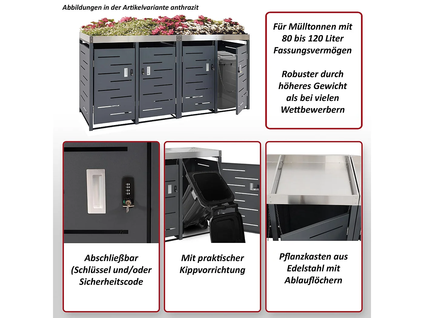 Cache-poubelle pour 4 poubelles MCW-H40b