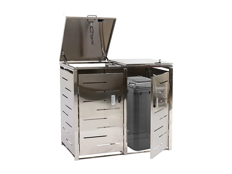 2x copribidoni box spazzatura rifiuti MCW-E83 XS 63x135x103cm acciaio inox