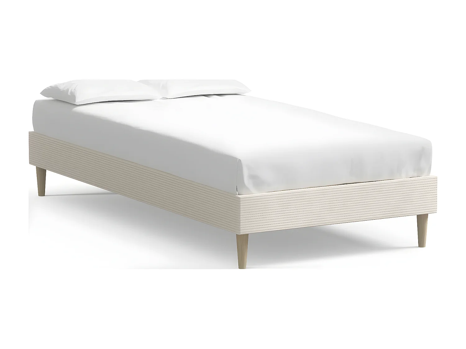 Lit adulte 90x190 cm en velours côtelé beige - Dina