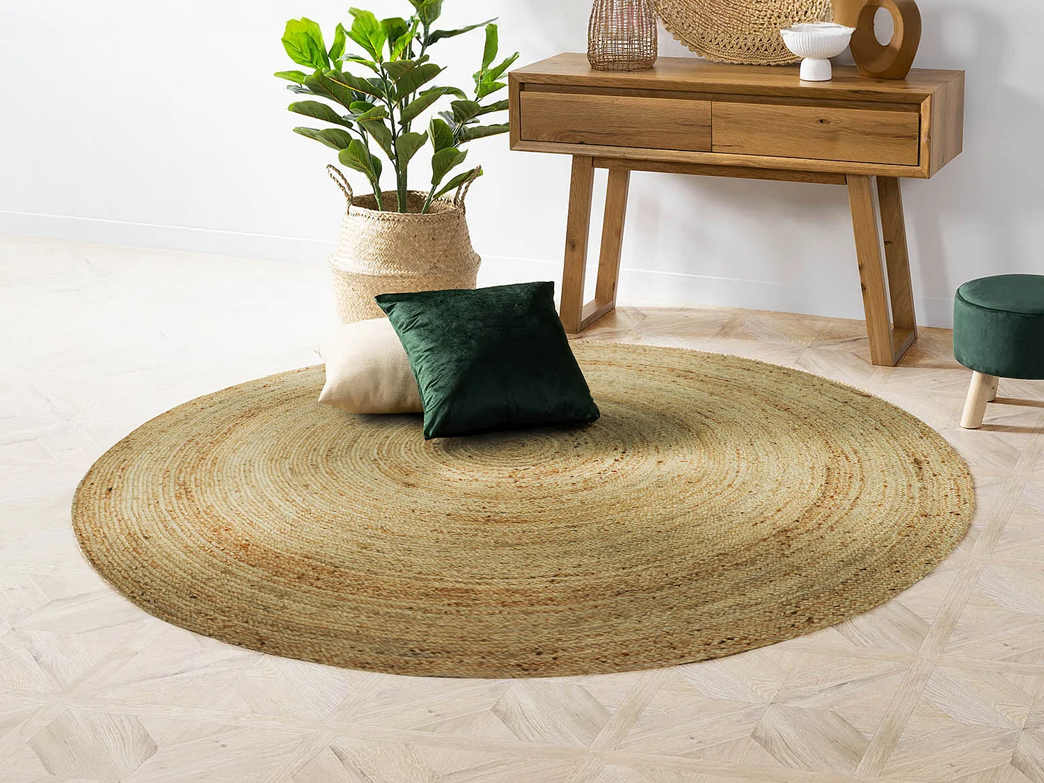 Tapis rond - 100% jute tressé - D. 150 cm - Naturel - JAIPUR