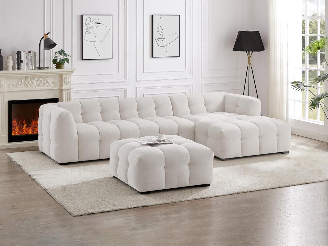 Ecksofa & Hocker - Ecke rechts - melierter Stoff - Beige - DILOME von Pascal Morabito