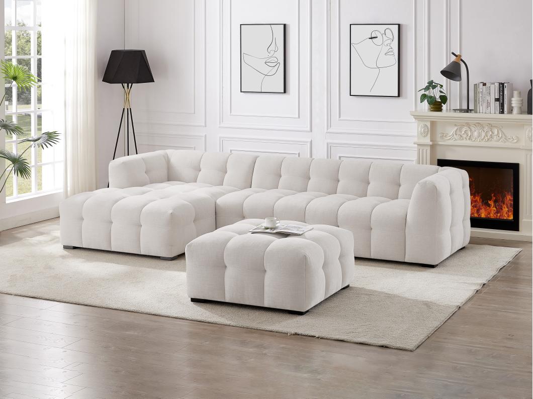 Sofá esquinero izquierda y chaise longe de tela beige DILOME de Pascal Morabito