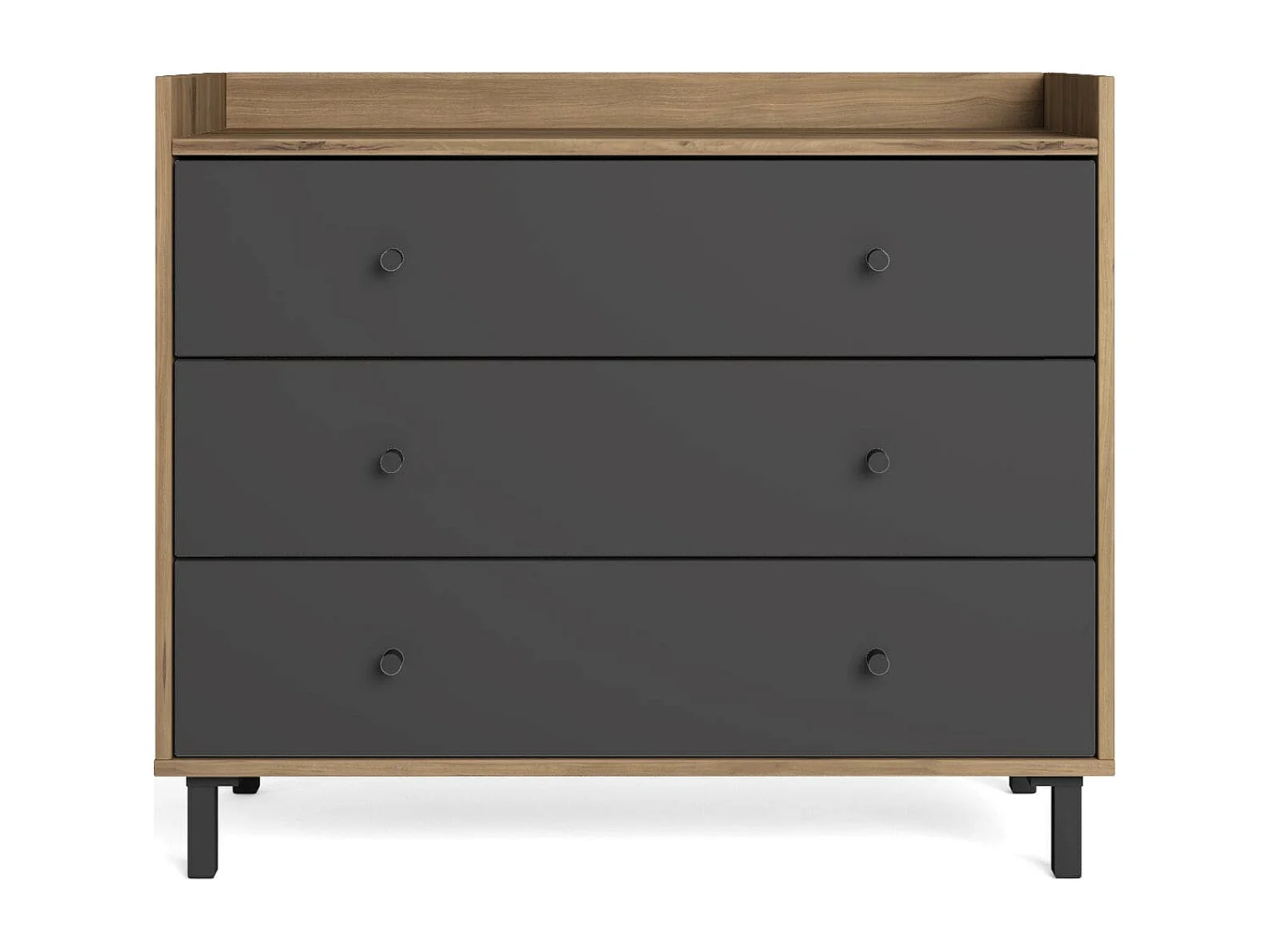 Commode 3 tiroirs gris anthracite et effet bois 92 cm - Aurelia