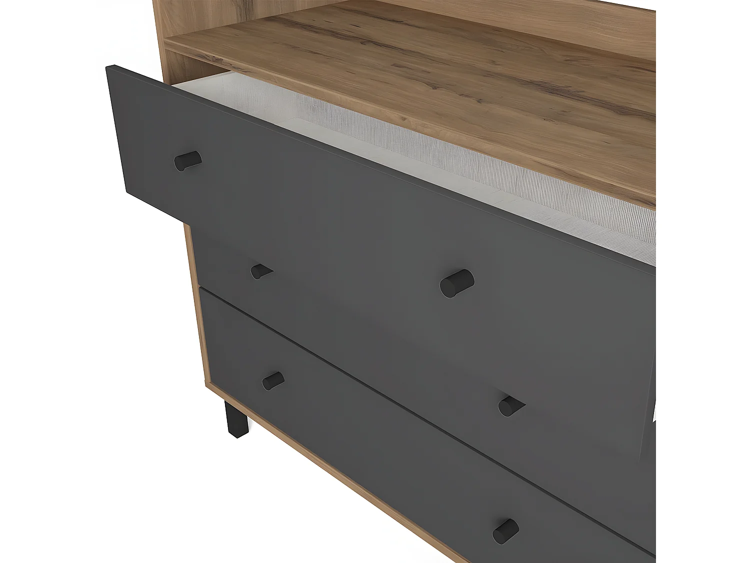 Commode 3 tiroirs gris anthracite et effet bois 92 cm - Aurelia