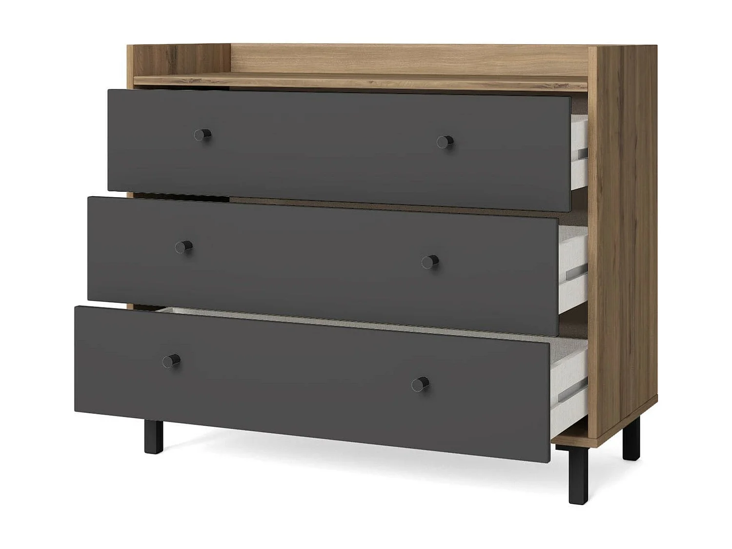 Commode 3 tiroirs gris anthracite et effet bois 92 cm - Aurelia