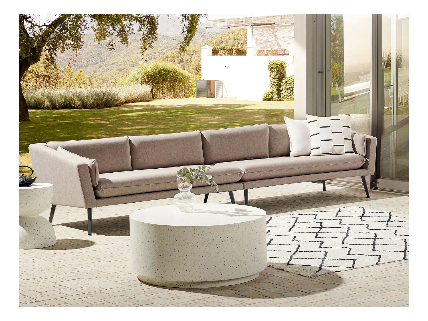 Modulares 4-Sitzer Garten Ecksofa beige Wohnlandschaft L-Form Modern Loretello