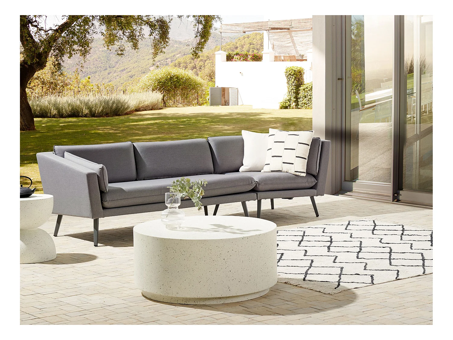 Modulares 3-Sitzer Garten Ecksofa grau recht seitig Wohnlandschaft L-Form Modern Loretello