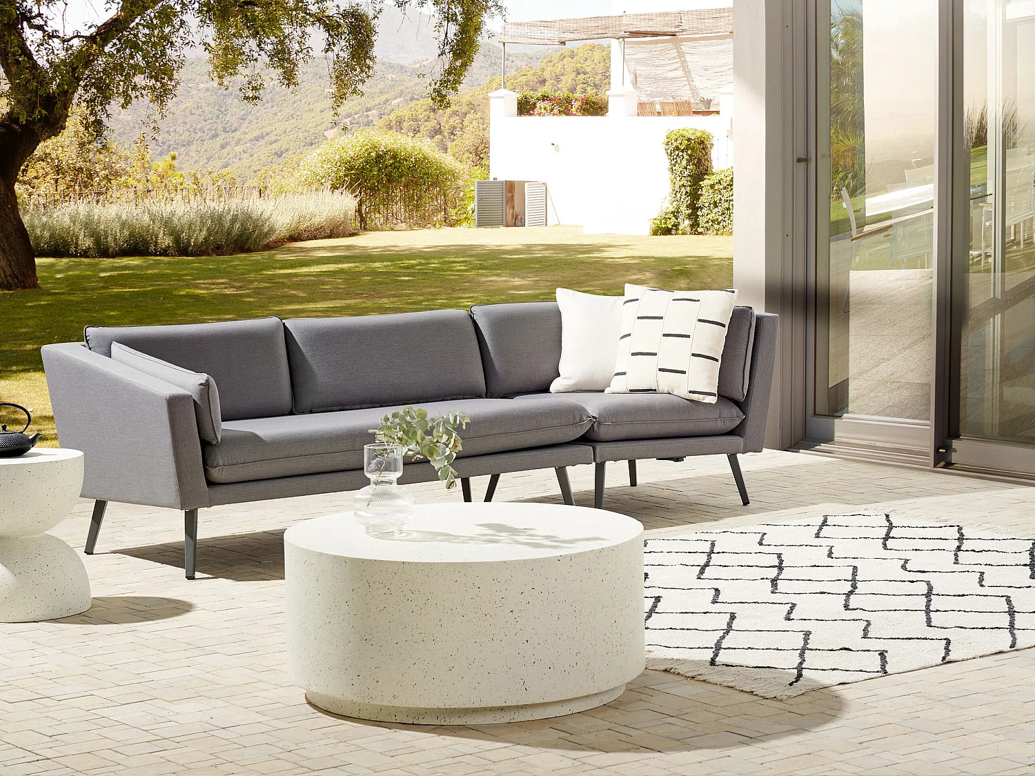 Modulares 3-Sitzer Garten Ecksofa grau recht seitig Wohnlandschaft L-Form Modern Loretello