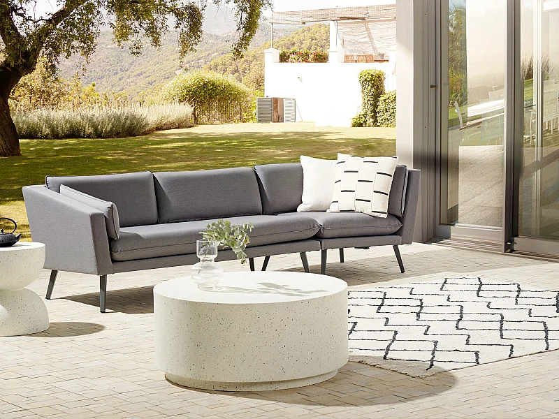 Modulares 3-Sitzer Garten Ecksofa grau recht seitig Wohnlandschaft L-Form Modern Loretello